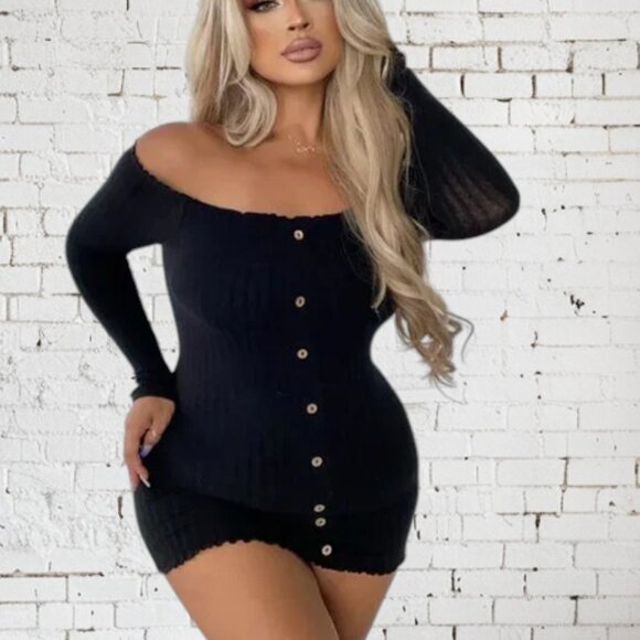 NWT Jacklyn Off Shoulder Mini Dress Ribbed Polyester Spandex - Picture 3 of 7